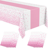 Oudain 12 Pcs White and Pink Tablecloth for Parties Plastic Dot Tablecloths Printed Table Runner Waterproof Disposable Rectangle
