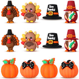 Watersay 12 Pcs Thanksgiving 3D Silicone Focal Beads for Pens Fall Character Beads Bulk Funny Autumn Turkey Pumpkin Gratitude fo
