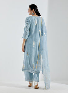 Gosriki Women'S Cotton Blend Straight Printed Kurta With Pant & Dupatta (Mataji Blue-Gs_Xl_Blue_X-Large),Blue,,B0D4VJ8444