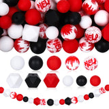 Whaline 100Pcs Halloween Silicone Beads with Elastic Rope Blood Splash Black Red White Round Hexagon Loose Rubber Beads for DIY 