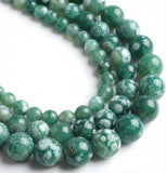 Yochus 60pcs Round Loose Deep Green Fire Agate Beads for Bracelet Beads