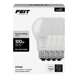 Feit Electric A19 LED Light Bulb, 100W Equivalent, 1500 Lumens, 3500K Neutral White, Non-Dimmable, E26 Base, Indoor/Outdoor, Gen