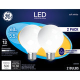 GE Lighting 25016 Soft White (2-Pack) LED 60W Frosted G25, 2 Count