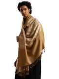 Tweedle Beige MenS Kashmiri Aari Embroidery Shawl/Stole, Size 40 X 80 Inches