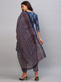 Gosriki Women'S Cotton Blend Printed Straight Kurta With Pant & Dupatta (Patni Blue-Jan18-Gs_Xl_Blue_X-Large),Grey,,B0BTJ8V1JW