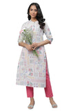 Aurelia White Geometric Printed Printed Cotton Straight Long Kurta for Women