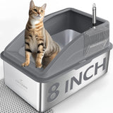 AIPERRO Stainless Steel Litter Box | XL Enclosed Cat Litter Boxs with Lid for Big Cats | High Sided, Anti-Urine Leakage | Non-St