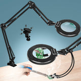 KUVRS Ultra Long 3-Section Swing Arm 12X Magnifying Glass with Light and Stand, 5 Colors Helping Hands Magnifying Lamp, 4-Way La