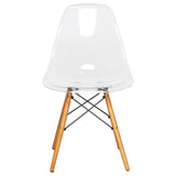 Leisuremod Dover Plastic Molded Dining Side Chair With Wood Dowel Legs, Set Of 4 (Clear)