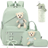 ACESAK 4PCS Backpack for Girls with Insulated Water Bottle (Green)