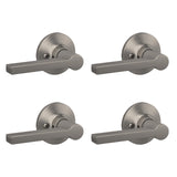 Lock Scout Straight Lever with Round Trim Dummy Door Handle, Satin Nickel Finish, 4 Pack