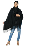 Manra Women Woolen Fur Border Shawl Stole Sc 14 (C9DaneRp68__Free Size) (Black)