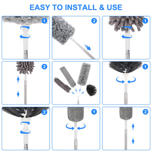 Duster with Extension Pole for Cleaning Ceiling Fans, High Ceilings, in Addition, Dusters for Cleaning Can Also Be Used for Low