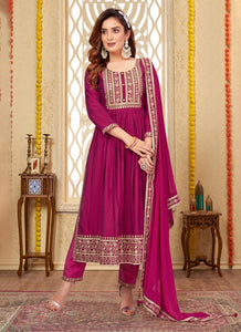 Xomantic Fashion Women'S Embroidered Cotton Silk High Side Slit Calf Lenght Straight Kurta | Naira Cut Kurta For Women | Women Straight Kurta (X-Small, Pink)