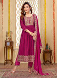 Xomantic Fashion Women'S Embroidered Cotton Silk High Side Slit Calf Lenght Straight Kurta | Naira Cut Kurta For Women | Women Straight Kurta (X-Small, Pink)