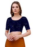 Vihu Fashion Women's Readymade Hosiery Velvet Lycra Stretchable Round Neck Half Sleeve Blouse Fancy Navy Blue Color Lycra Stretc