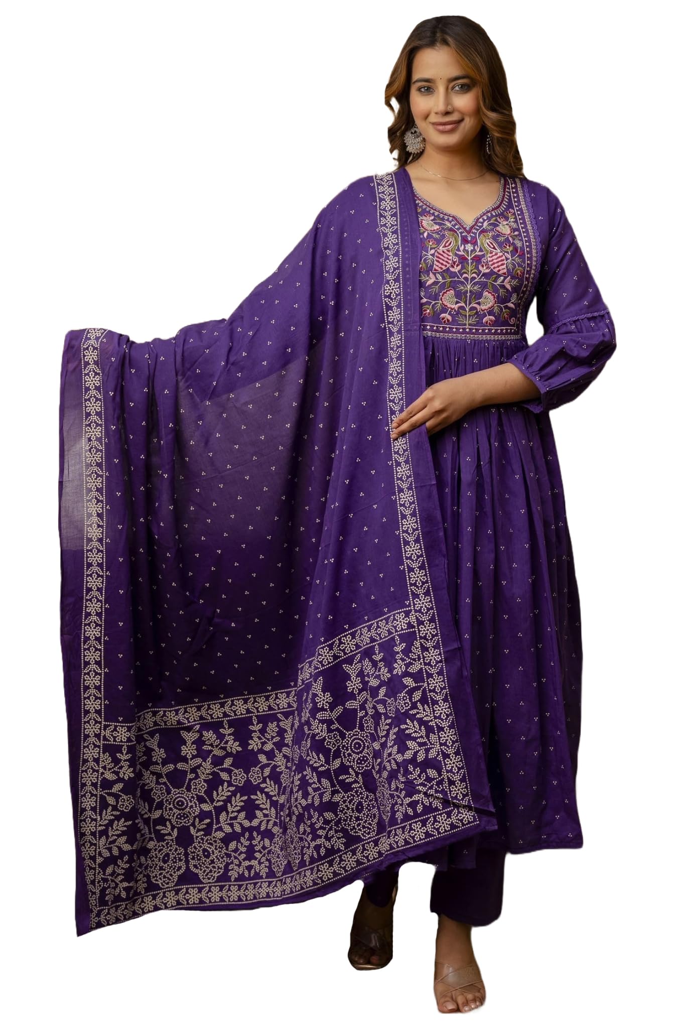 Anni Designer Women'S Rayon Viscose Embroidered Anarkali Kurta With Pant & Dupatta (Kanota Blue-Vks03_Xxl_Blue_Xx-Large),Blue,2XL