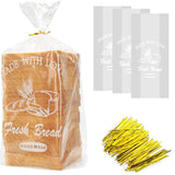 Bread Loaf Packing Bags with Ties, Printed Large Bakery Homemade Bread Plastic Bags, 8x 4x 18  ,40 Pack, Printed Contai