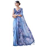 Satrani Women's Floral Printed Georgette Saree with Unstitched Blouse Piece (3505S115N_Blue5)