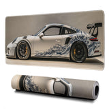 White Ukiyo-e Style Sports Car Mouse Pad Abstract White Mouse Pad 31.5x11.8 Inch Texture Non-Slip Rubber Base Large Mousepad Sti