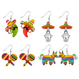 4 Pairs Cinco De Mayo Earrings for Women Fiesta Horse Hat Acrylic Dangle Earring Sets Mexican Festival Party Jewelry (Style 2)