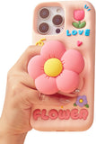 TUFTA Cute 3D Flower Phone Case for iPhone 13 Pro - Retractable Stand & Grip with Floral Design - Girly Aesthetic Kawaii Soft Si