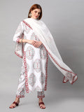 Anni Designer Women'S Cotton Blend Floral Printed Straight Kurta With Pants & Dupatta (Cup-Off White-Nw_M_White_Medium),White,M,,,