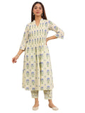 Libas Women'S Cotton Floral Kurta Set (400442_Off White_S)