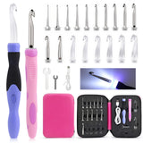 AIYUNDI Lighted Crochet Hook Set with 18 Sizes 2.0mm-14mm, LED Rechargeable Handle, Ergonomic Grip for Arthritis, USB Charging, 