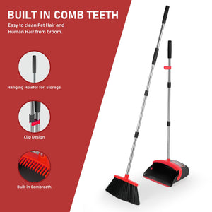 BSKLIN Broom and Dustpan Set, Broom Dustpan Combo Set Home Commercial Cleaning Supplies Angle Broom with Long Handle Perfect for