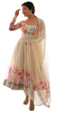 Shasmi Women's White Pink Georgette Anarkali Floral Printed Kurta with Pant & Dupatta (Dress 114 White Pink 3XL)