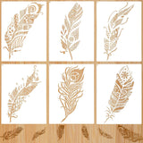Ivanas 6 Pieces Decorative Mandala Feather Stencil Feather Wall Art Template DIY Drawing Stencils Reusable Painting Template wi