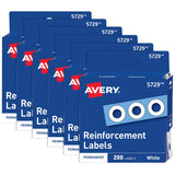 Avery SelfAdhesive Binder Reinforcement Labels, .25 Diameter, White, 6Pack, 1,200 Labels Total (35729)