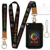 Be Kind Sunflower Lanyard Wallet with ID Badge Holder, Small RFID Wallet Women Keychain Wristlet, Slim Credit Card Holder Case w