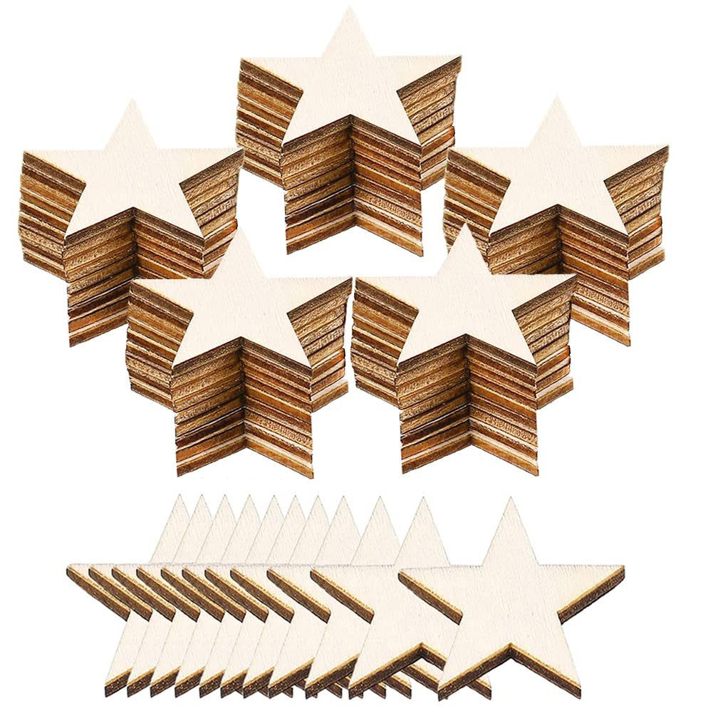 ZQYYQZ 400 Pieces 1 Inch Wooden Stars, Unfinished Blank Small Wood Stars Shape Pieces, Wooden Cutouts Star Tags for Christmas Cr