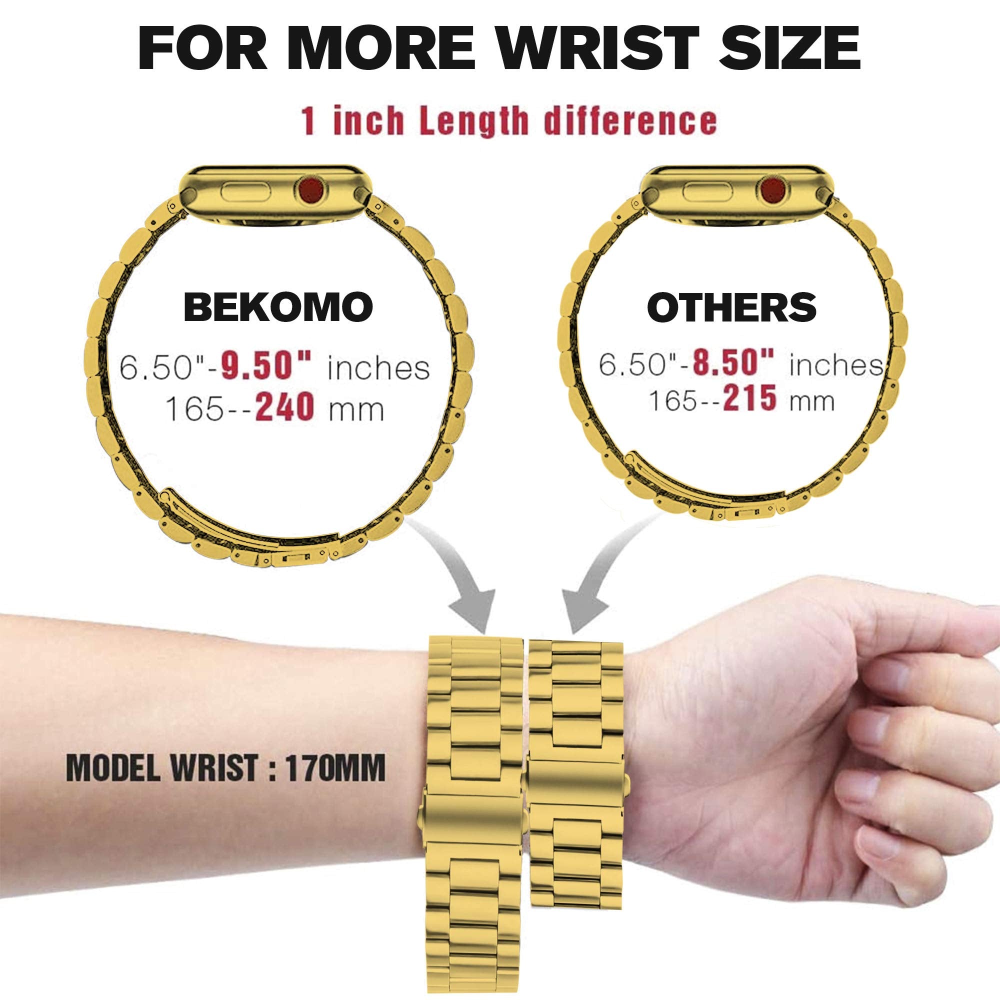 Bekomo 3-Pack Stainless Steel Apple Watch Band with 2 Pack Tempered Glass Screen Protectors, 49mm, 44mm, 45mm, 42mm, 40mm, 38mm,