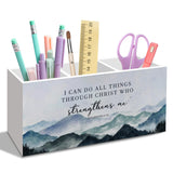 nvucamd Christian Inspirational Pen Pencil Holder for Desk, I Can Do All Things Through Christ Bible Office Desk Accessories, Ch