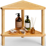 Bamboo Corner Shower Stool - Waterproof Shower Stool for Inside Shower, Shaving Legs & Small Spaces, 2-Tier Shower Foot Rest wit