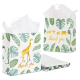 Juvale 12 Pack Safari Thank You Bags with Tissue Paper, Wild One 1st Birthday Themed Decorations for Girls and Boys (8 x 9 x 4 I
