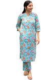 Anni Designer Women'S Cotton Blend Straight Printed Kurta With Pant (Nazuk-Rama_M_Blue_Medium),Blue,M