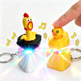 Fidget Keyboard Clicker Keychain 2Pack, Duck & Chicken Sound Press Sensory Toy with LED Light Up, Rechargeable TypeC Anxiety S