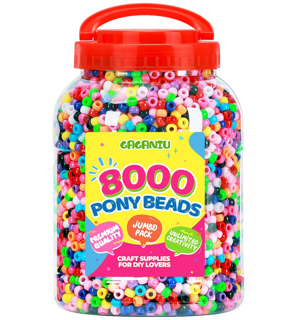 8000 pcs Pony Beads Bulk for Bracelet Multi-Colored Making Beads for Hair Braiding DIY Crafts Kandi Jewelry Key Chains and Ornam
