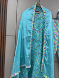 Anni Designer Women'S Cotton Blend Floral Straight Kurta With Pant & Dupatta (Uttar_Sky Blue_Xx-Large),Sky Blue,2XL,,,