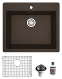 Karran QT-820 Top Mount 25 in. Single Bowl Quartz Kitchen Sink Kit in Brown