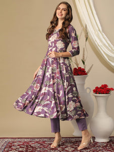 Gosriki Women'S Cotton Blend Anarkali Printed Kurta With Pant (Damian Purple-Gs_5Xl_Wine_Xxxxx-Large),Purple,5,B0D3BXH5M1