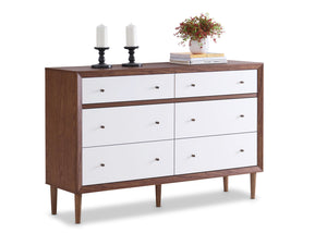 Baxton Furniture Studios Harlow Mid-Century Wood 6 Drawer Storage Dresser, Medium, White And Walnut