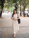 Gosriki Women'S Rayon Viscose Straight Printed Kurta With Pant (Kulam Cream-Gs_S_Cream_Small),Cream,,B0F1TBZ81C