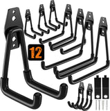 QcoQce 12 Pack Garage Hooks Heavy Duty, Wall Mount Utility Hooks with Extension Cord Straps, Anti-Slip Coating for Bike, Ladder,