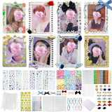 K-pop DIY Photocard Toploader Decoration Kit - Includes 10pcs Hard Photocard Holder Sleeve 3D Flowers & Ribbon Bows, Stickers, a