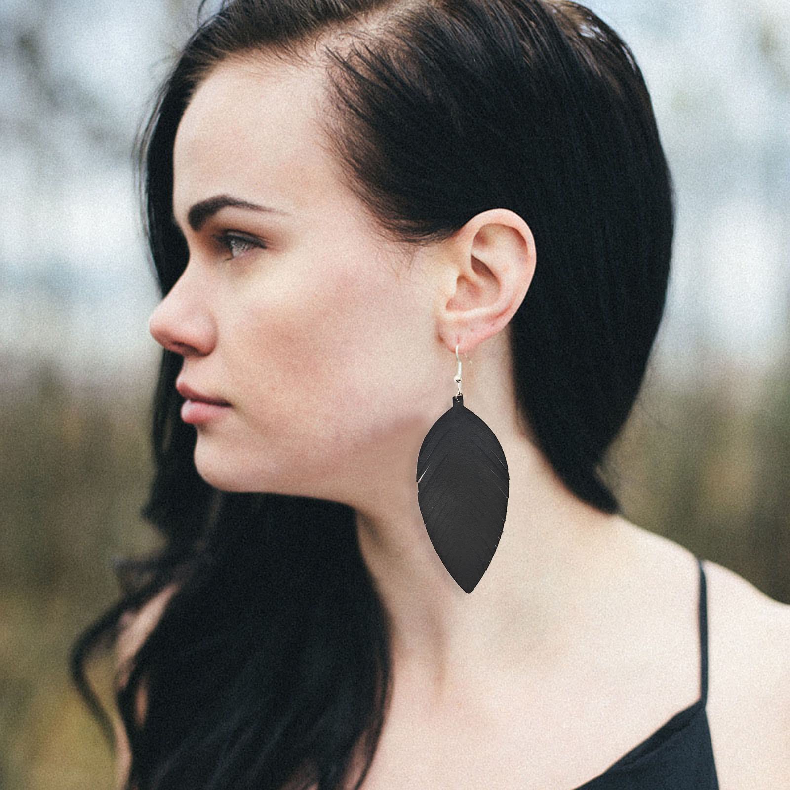 Leather Earrings for Women Dangle Large Soft Leather Handmade Fringe Feather Lightweight Tear Drop Earrings for Women Jewelry Gi